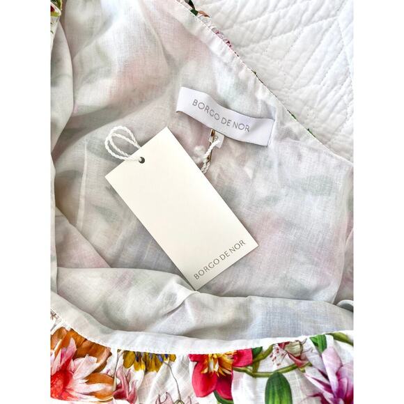 BORGO DE NOR Petra One Shoulder Ruffle Midi Linen Floral Dress Tuckernuck Small - Picture 11 of 15